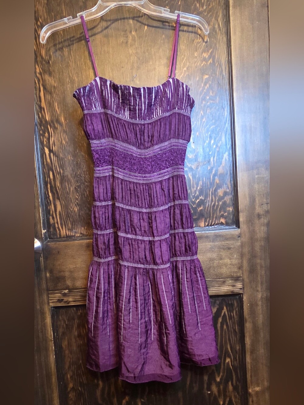 EUC *Vntg*Y2k*Max Studio Purple Tiered Crinkle Fabric Spaghetti Strap Mini Dress